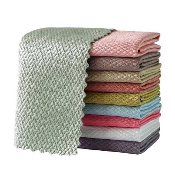 Amosfun 10pcs Fish Scale Cloths for Cleaning Microfiber Absorbable Multi for Dishes Cleaning