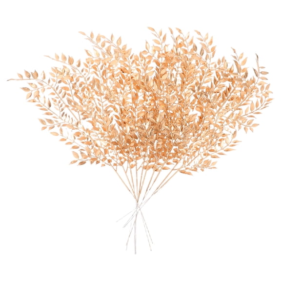 Amosfun Golden Artificial Leaf Stems Plastic Indoor Simulation Leaf for Decoration 10Pcs