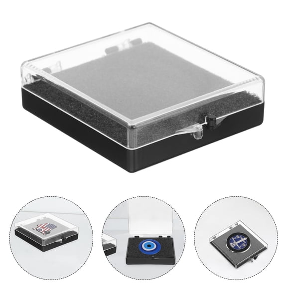 Amosfun 12Pcs Clear Plastic Brooch and Medal Display Case with Protective Black Foam Interior