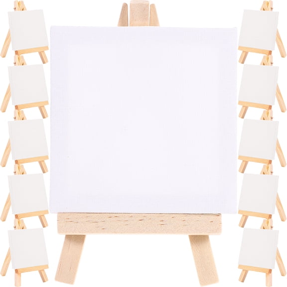 Amosfun 18-Piece Wooden Easel Set with Stretched Cotton Canvases, Multi-Functional Art Supplies for Painting and Drawing