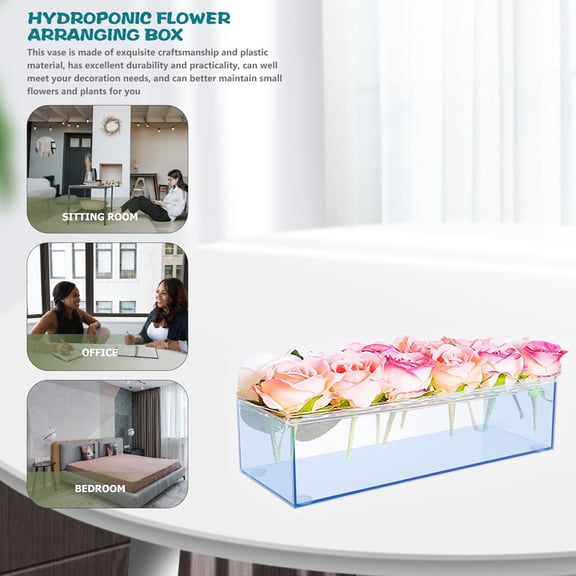 Amosfun Rectangular Blue Plastic Vase for Flowers Hydroponic Desktop Centerpiece Decoration