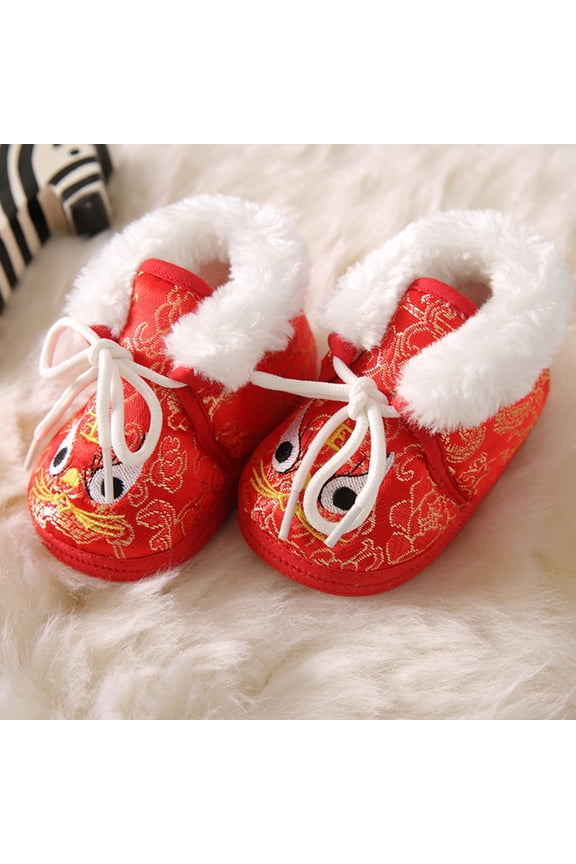 1 Pair Red Casual Leisure Shoes Embroidered Comfortable Footwear with Anti- Sole for Everyday Wear