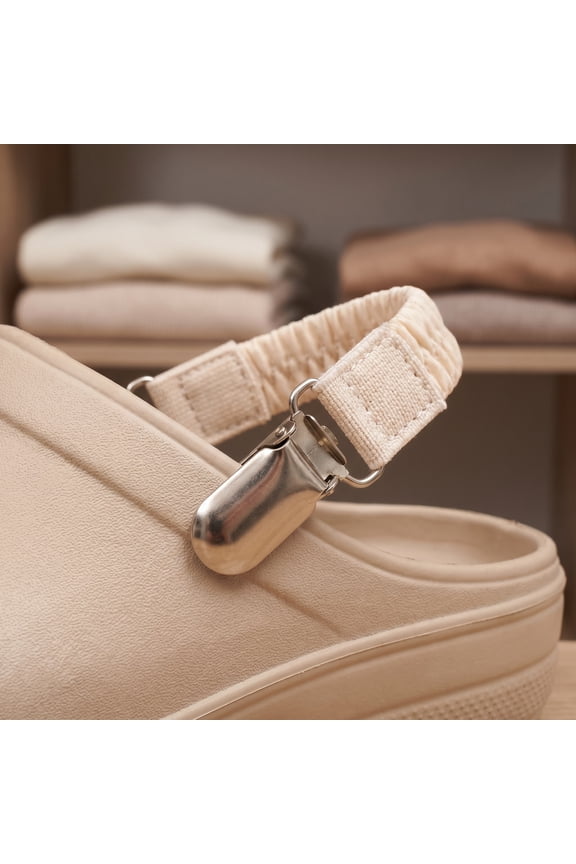1Pair Beige Elastic Replacement Heel Strap for Clogs with Strong Metal Buckle Secure