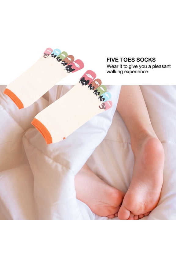 1 Pair Breathable Toe Socks with Cute Cat Print, Comfortable Daily Wear Toe Socks for Women and Men