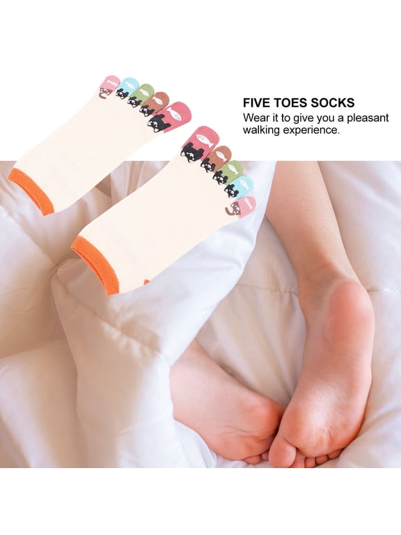 1 Pair Breathable Toe Socks with Cute Cat Print, Comfortable Daily Wear Toe Socks for Women and Men