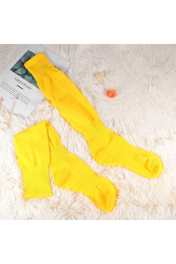 1Pair Yellow Knee High Sports Tube Socks Elastic Breathable Solid Color Stockings