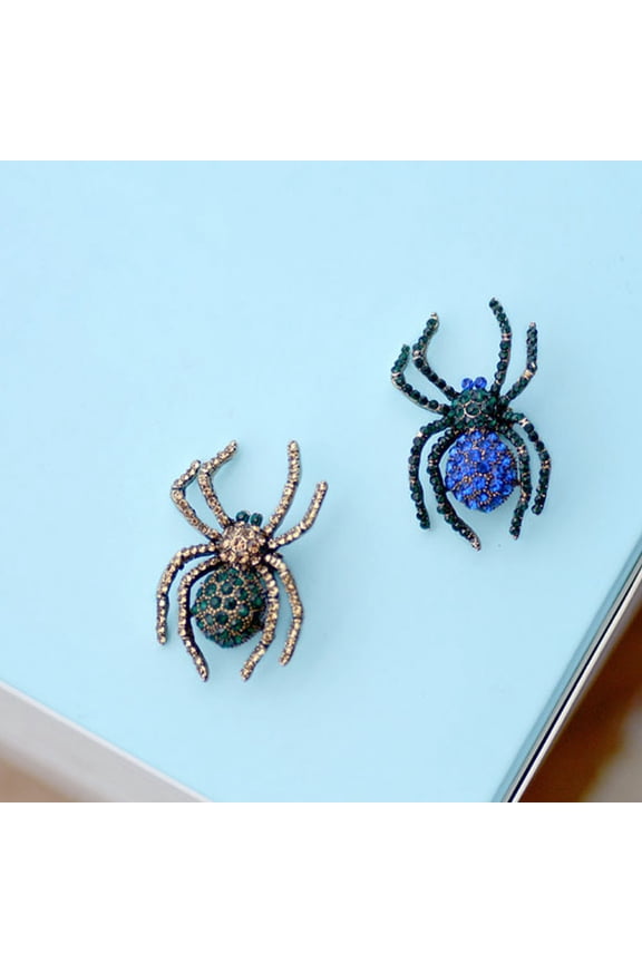 Rhinestone Spider Brooch Blue Crystal Alloy for Decoration 1Pc