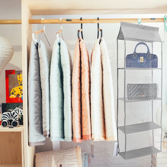 Amosfun 1Pc Light Grey Hanging Organizer with Strong Load Bearing and Clear Mesh for Easy Storage
