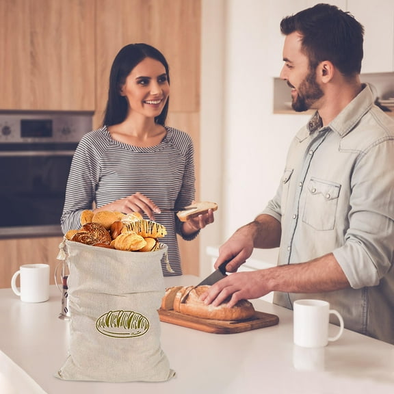 Amosfun 1Pc Reusable Drawstring Linen Bread Bag Unbleached Loaf Storage Pouch Assorted Color