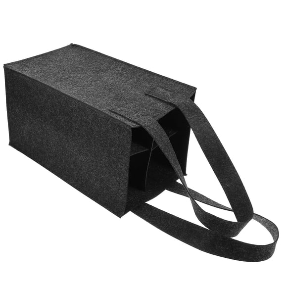 Amosfun 1Pc Portable Black Felt Wine Carrier with Divider Large Capacity Wine Tote