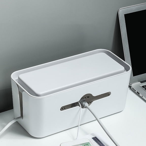 Amosfun White ABS Wire Storage Box with Rounded Corners, 1Pc Plug Board Organizer for Home and Office Use