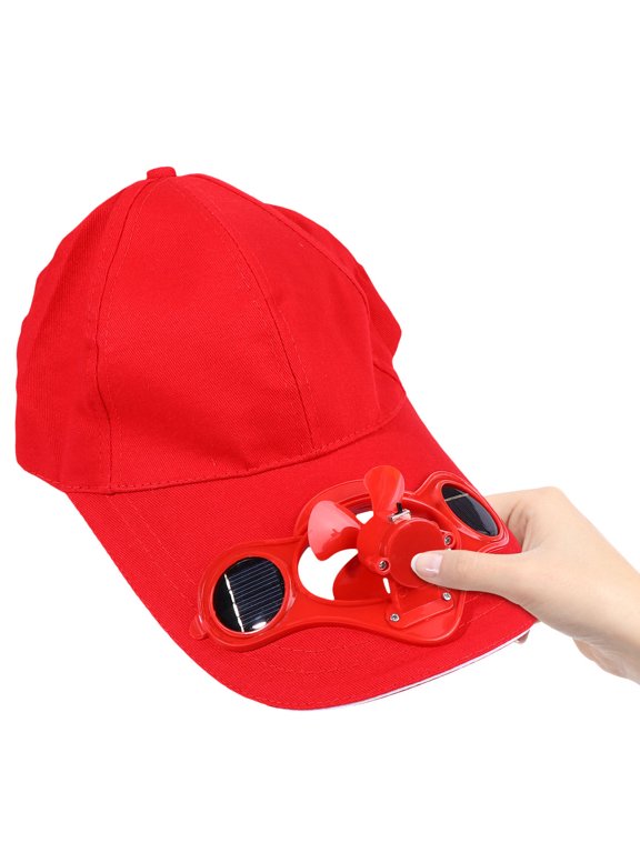 Fan Cap Red Cotton Sun Block Hat for Summer Use with Solar Energy Storage