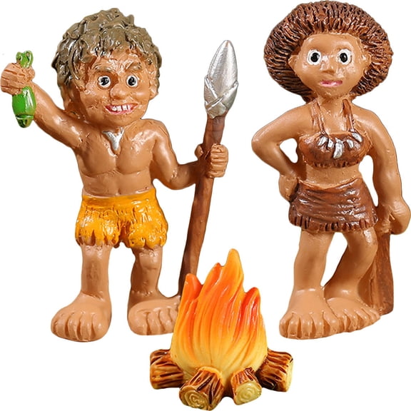 Amosfun 1Set Caveman Campfire Figurines Resin Indoor and Outdoor Use Multi for Themed Party Table Decor