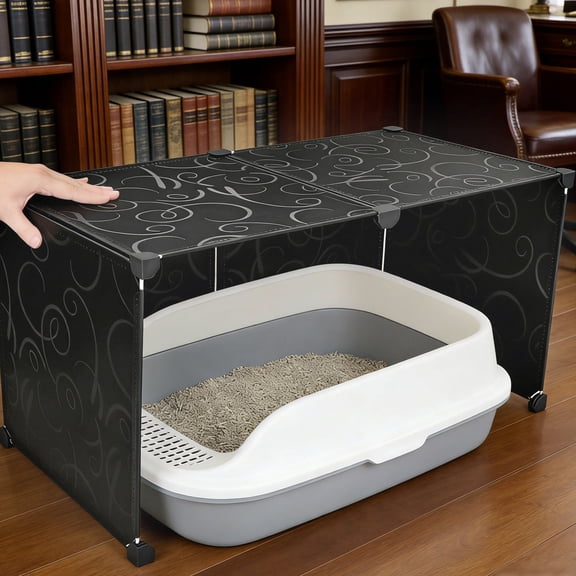 Amosfun 1Set DIY Cat Litter Box Enclosure Splash Guard Black Waterproof Privacy Screen with Top Ventilation