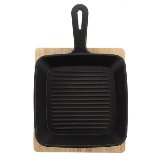 Amosfun Non-Stick Cast Pan Black for Kitchen Use with Wooden Board