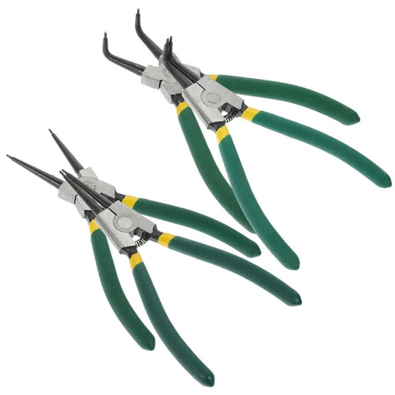Amosfun 1Set Green Steel Snap Ring Pliers Heavy Duty Spring Loaded with Curved and Straight Jaws for Repairs