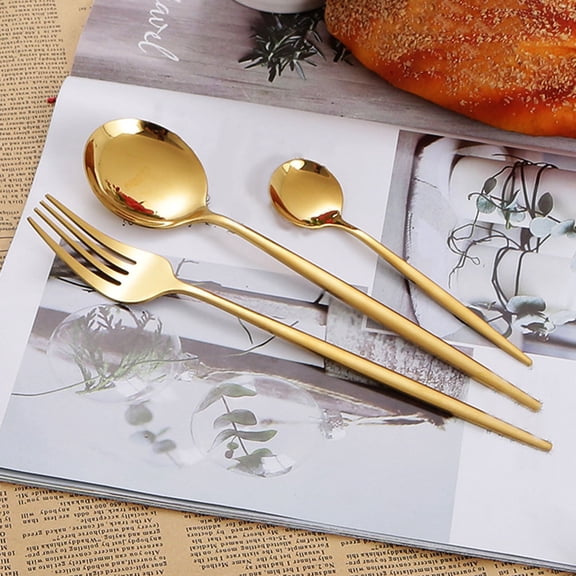 Amosfun 1Set Stainless Steel Silverware Set in Golden Color for Dinner Parties and Formal Events