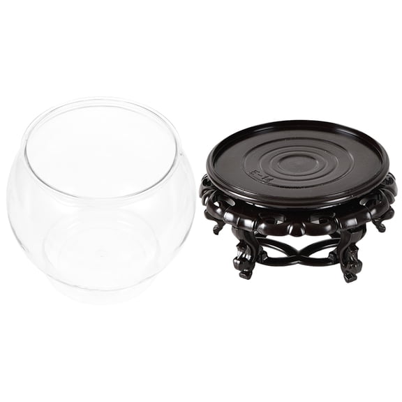 Amosfun Globe Shaped Small Plastic Fish Bowl with Vintage Style Decorative Base for Home Aquarium