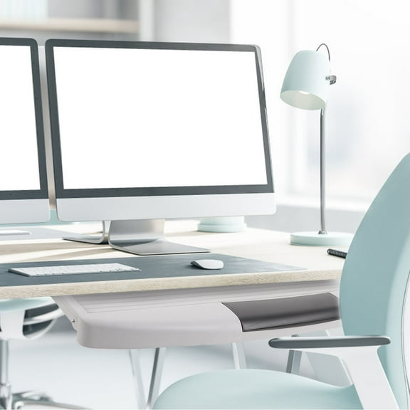 Amosfun 1Set Under Desk Keyboard Tray Light Grey with Smooth Slider for Easy Typing Posture