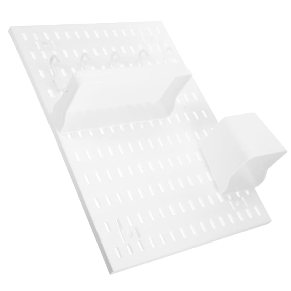 Amosfun 1Set Wall Pegboard for Kitchen White Organizer with Hooks No Drilling Needed