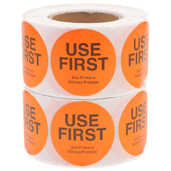 Amosfun 2 Rolls of Kitchen Use First Stickers Orange Adhesive Sticker Material for Inventory Control