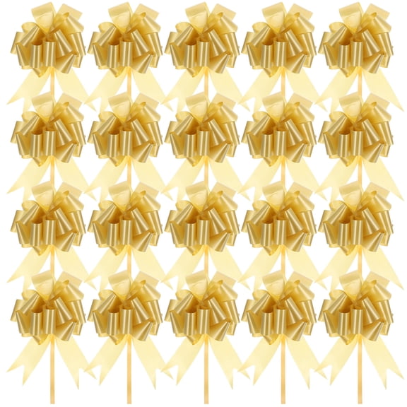 Amosfun 20Pcs Golden Pull Bow Ornaments for Present Boxes Easy Expand Floral Design