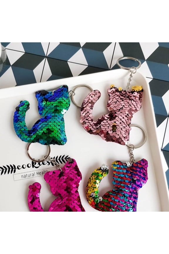 24Pcs Party Cat Keychain with Cute Cat Shape and Sequin Design for Key Organization
