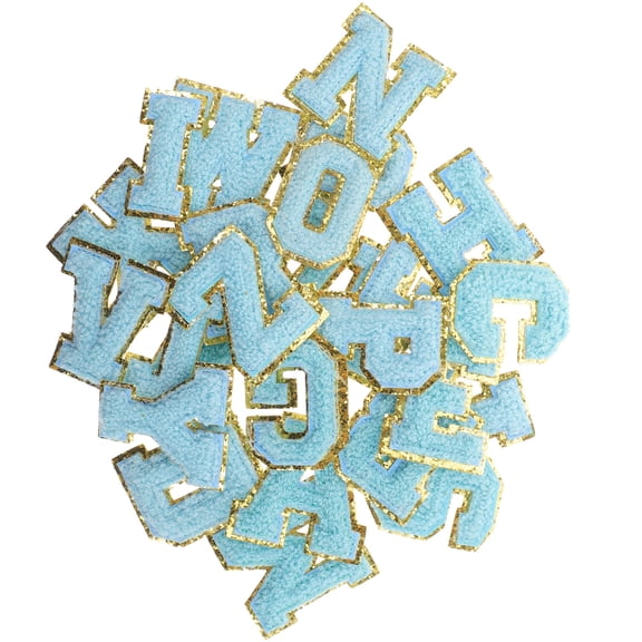 Amosfun 26Pcs Blue Embroidered Letter-Shaped Back Patches for DIY Garment Sewing and Repair