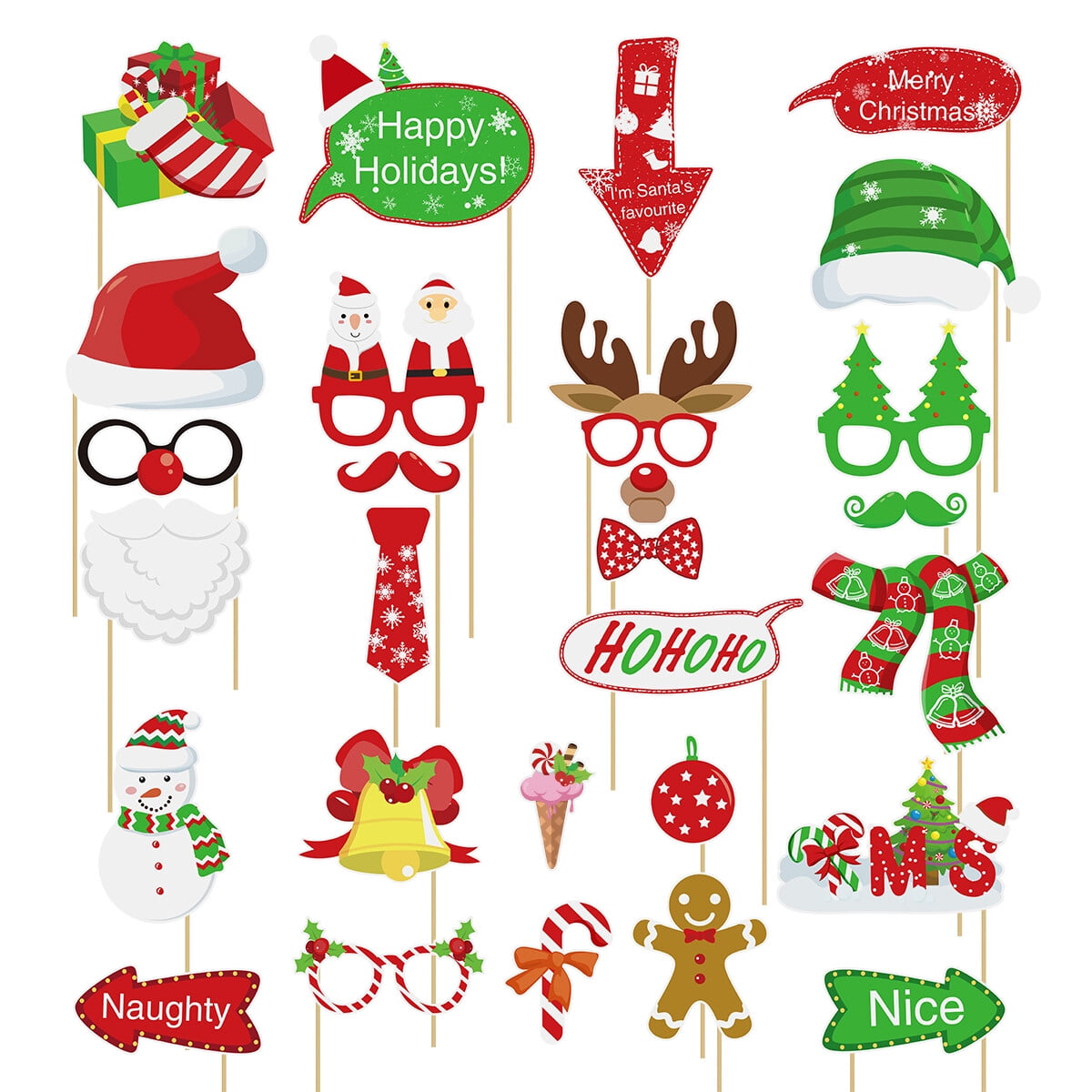 Amosfun 28PCS Christmas Photo Booth Props DIY Christmas Party Props