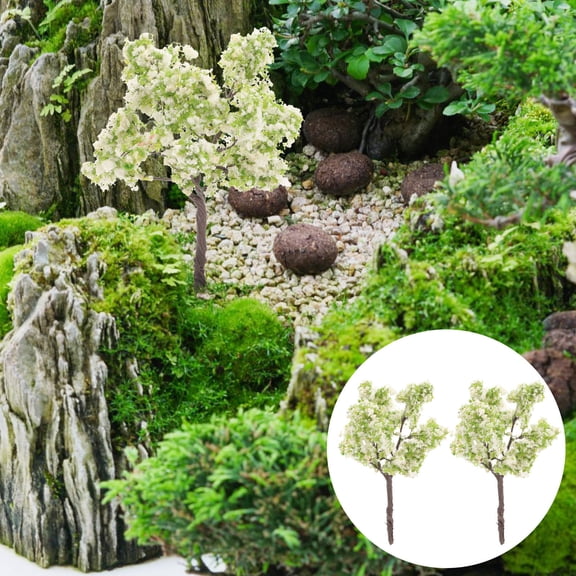 Amosfun Chic Tree Figurines Assorted Colors Realistic Lightweight for Garden and Table Decor 2Pcs