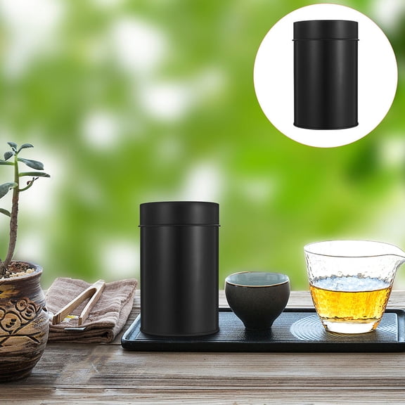 Amosfun Black Tinplate Tea Canisters with Airtight Lids, 2-Pack Loose Leaf Storage Containers for Freshness