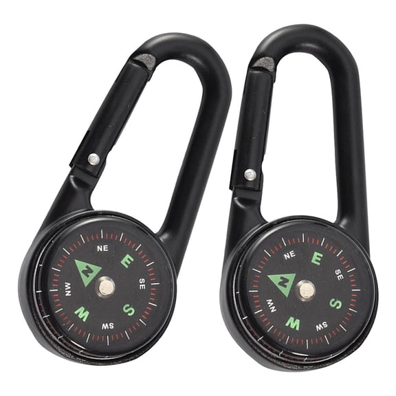 Amosfun 2Pcs Black Pocket Compass Carabiner for Hiking Outdoor Survival and Everyday Use
