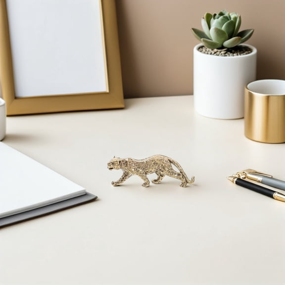 Amosfun 2Pcs Brass Leopard Figurine Golden Color Retro Decor for Desktop Or Shelf