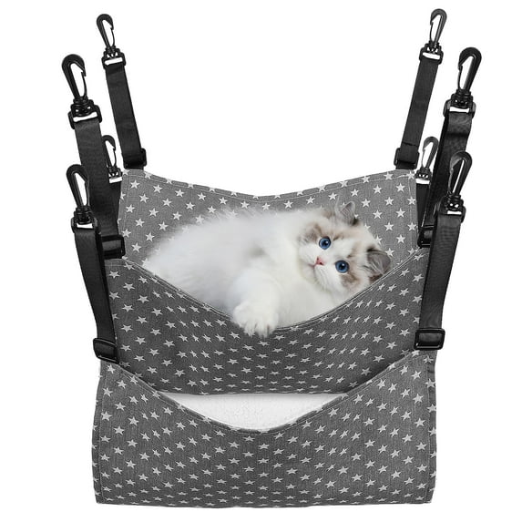 Amosfun 2Pcs Grey Hanging Cat Bed Reversible Pet Hammock Adjustable Indoor Cat Swing
