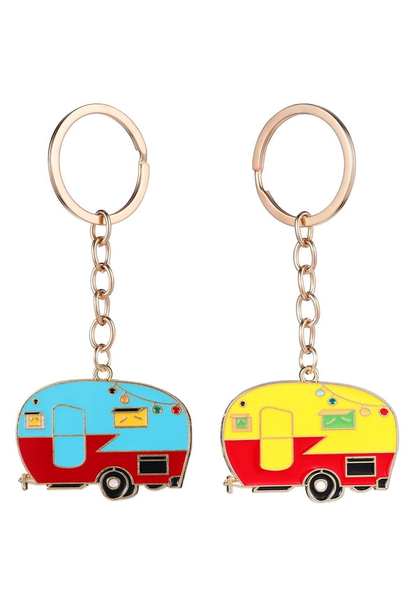 2Pcs Cute Camper Keychains Assorted Color Zinc Alloy Rv Keyrings for Car and Bag