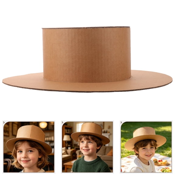 Amosfun 2-Pack Khaki Cardboard Craft Top Hats Lightweight Blank Hats for Painting, Decorating, and Projects