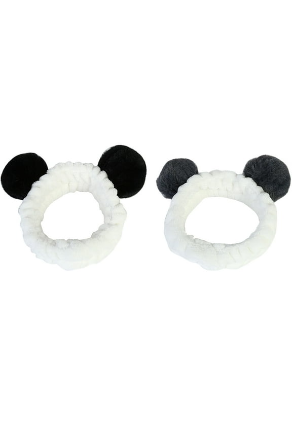 Panda Ear Headband Stretchy White for Decoration and Makeup 2Pcs
