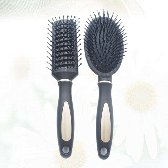 Amosfun 2Pcs Portable Black Plastic Comb Antistatic Airbag Brush for Healthy Scalp Stimulation