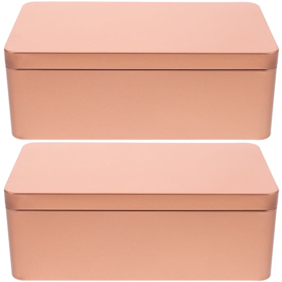 Amosfun Set of 2 Golden Tinplate Storage Boxes with Lids for Tea Leaves, Cookies, and Snacks