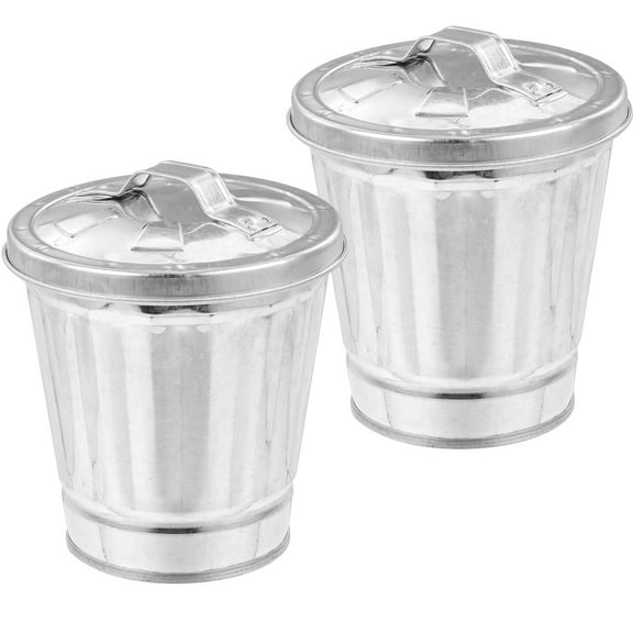Amosfun 2Pcs Compact Galvanized Trash Can Metal Tabletop Garbage Holder
