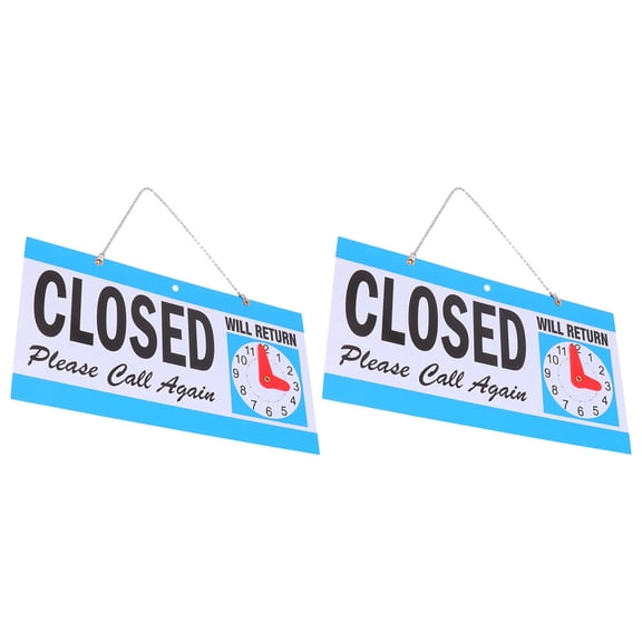 Amosfun 2Pcs Store Hours Sign Blue with Open Closed Display and Adjustable Clock for Retail and Restaurants