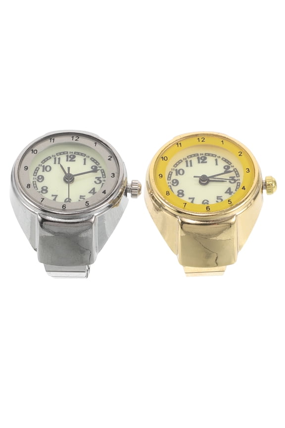 2Pcs Unique Cocktail Ring Watch with Luminous Dial and Flexible Stainless Steel Band for Daily Wear