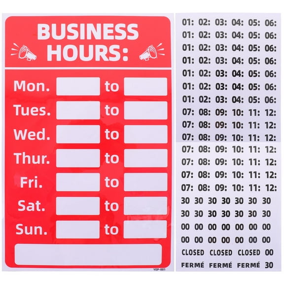 Amosfun 2-Pack Red PVC Business Hours Door Stickers Open Closed Sign Decals for Storefronts