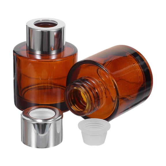 Amosfun 2pcs Brown Glass Diffuser Bottle 50ml Refillable Cylindrical Oil Jar
