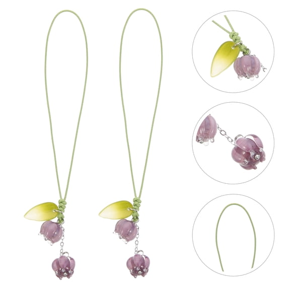 Amosfun 2Pcs Purple Flower Pendant Lanyard Decorative Phone Strap for Mobile Phones