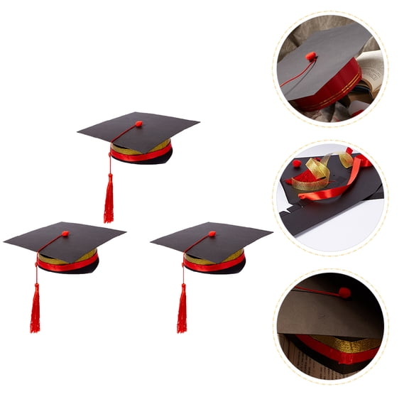 Amosfun 3 Sets Paper Graduation Caps Black Cap for Graduation for DIY Craft Lovers