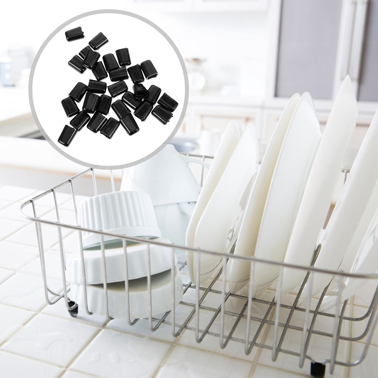 COLLBATH 10 Pcs Drain Rack Feet Replacement - PVC Sink Protector Bumpers For Dish Drying Racks, Black