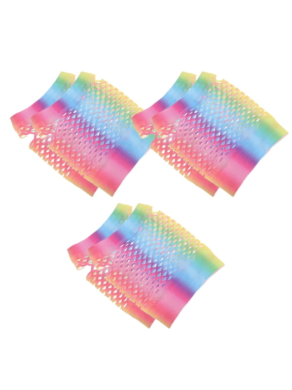 fishnet gloves Colorful Nylon Short Fingerless Costume Accessory 3 Pairs