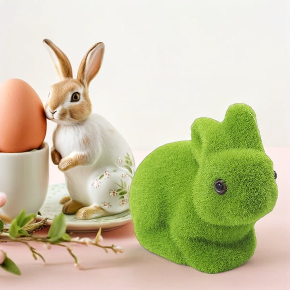 Amosfun Green PVC Bunny Topiary for Easter Decor with Soft Flocked Texture 3Pcs
