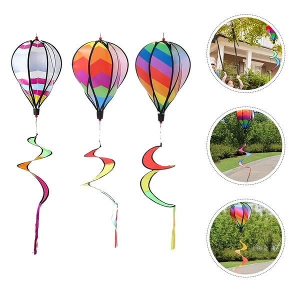 Amosfun 3Pcs Hot Air Balloon Windmill Pendant Assorted Color Decorative Outdoor Garden Ornament